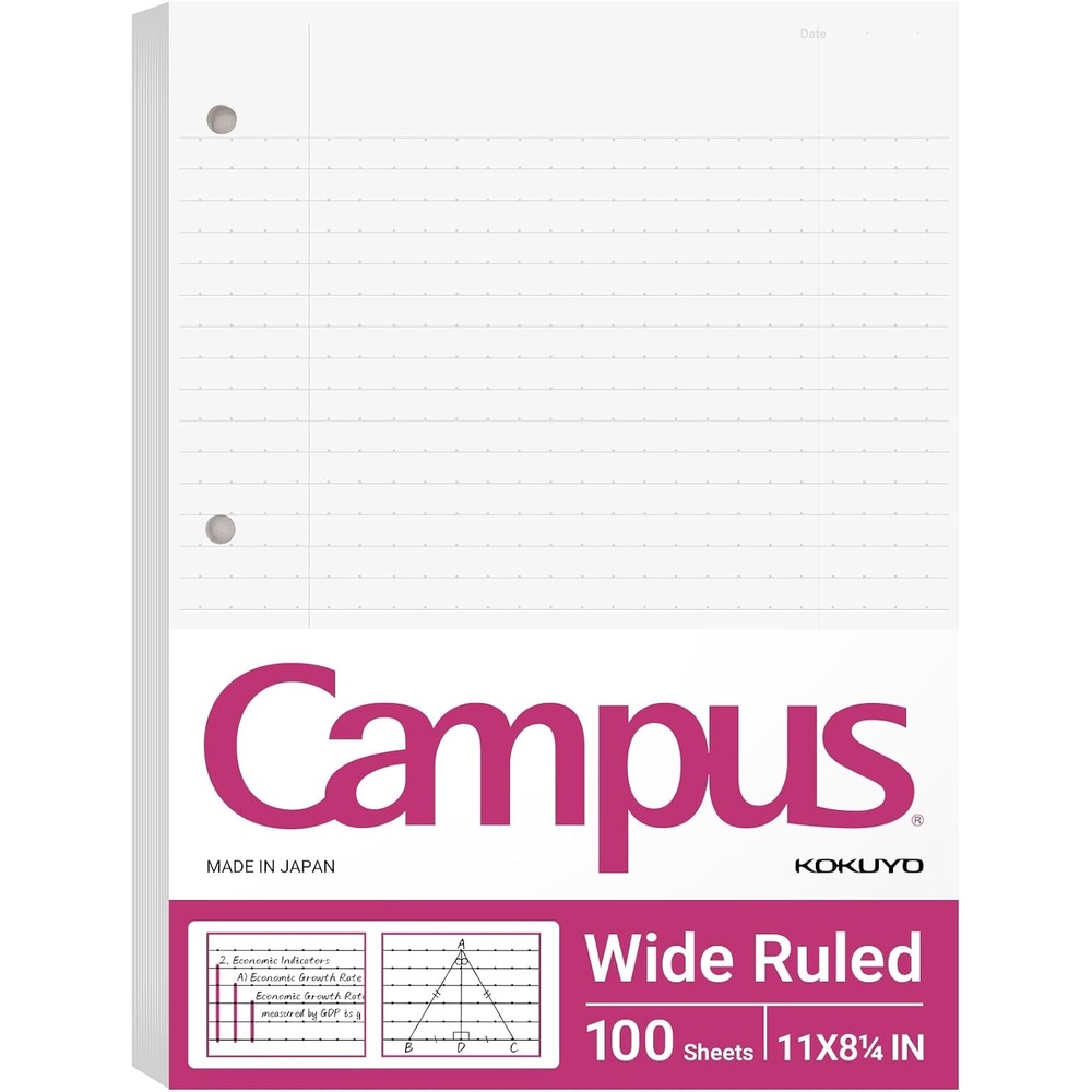image:imageKokuyo Filler Papers 814x11 Wide Ruled 3 Hole Punched Loose Leaf Paper 100 Sheets Bleed Resistance Notebook Paper Japanese Smooth Lined Paper for 3 Ring Binders School Supplies1