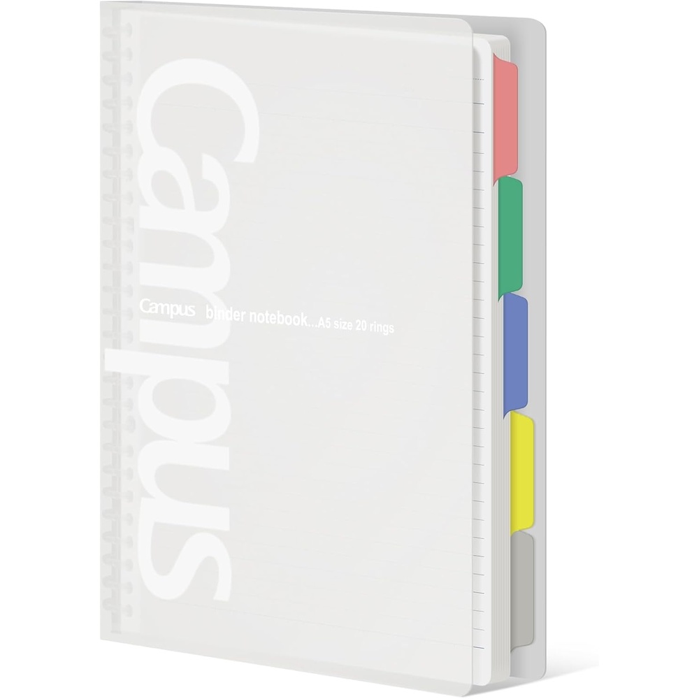 image:imageKOKUYO 5 Subject Spiral Notebook Campus A5 Refillable Journal with 5 Tab Dividers Up to 65 Sheet Capacity 100 Sheets in 6mm Dotted Ruled Loose Leaf Paper Transparent Japan Import