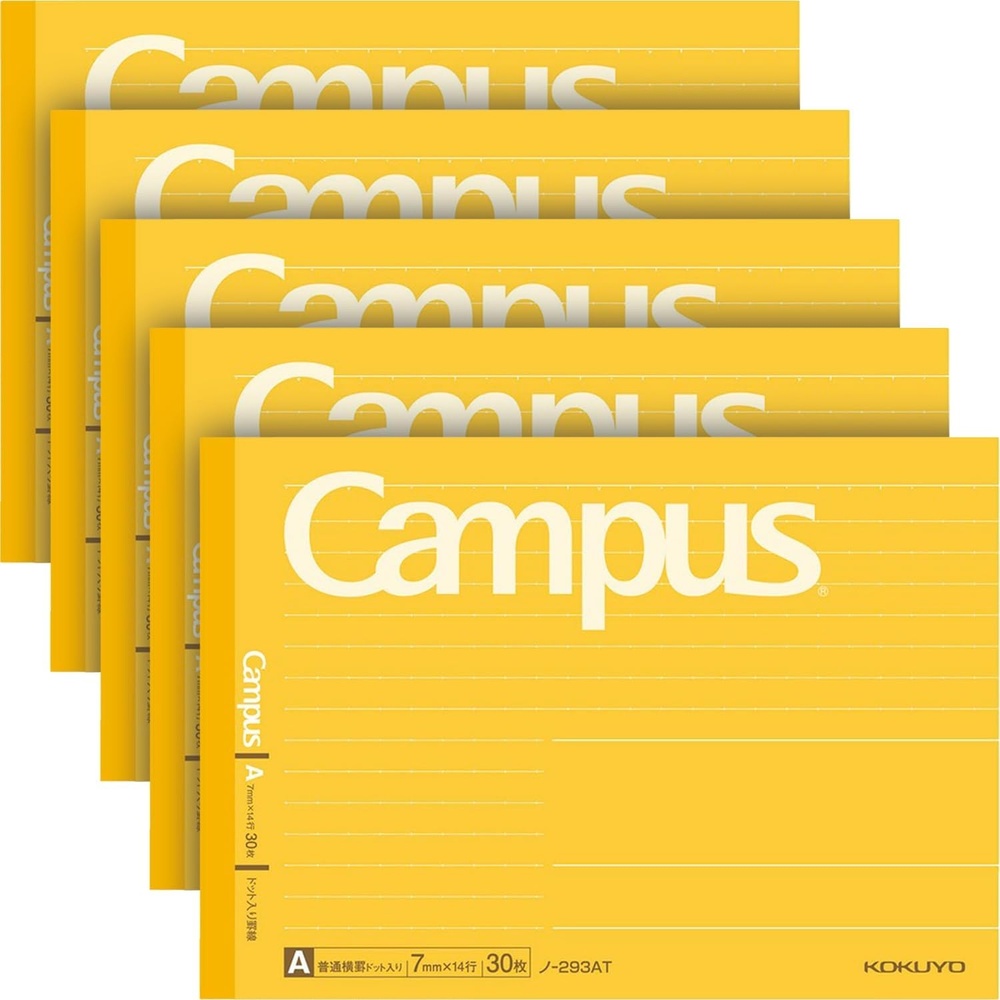 image:imageKOKUYO Campus Composition Notebook 5 Pack Half Size Junior Composition Book B 7mm Dotted Rule 30 Sheets Yellow Educational and Learning Activities for Kids NO293AT5