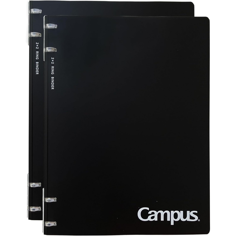 image:imageKOKUYO Campus Refillable Notebook 2 Pack B5 2x2 Slim Ring Binder Notebook with Customizable Title Page 40 Sheets Capacity Suitable for 26 Holes Loose Leaf Paper Black AMLNP704DX2Black