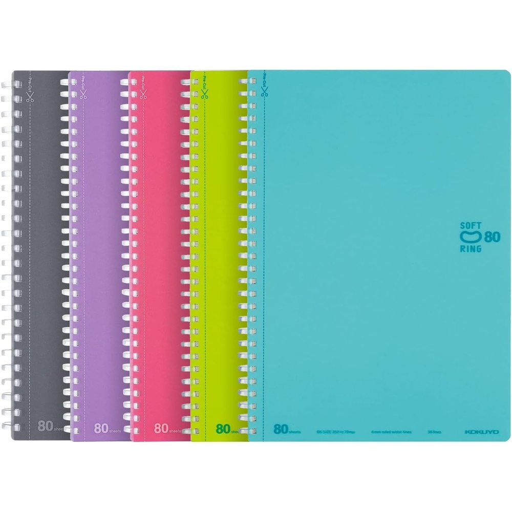 image:imageKOKUYO Spiral Lined Notebook 5 Pack 10 x 7 Pastel Journal B5 Soft Ring Notebooks with Dot 6 mm Ruled 80 Sheets 1 Subject Notebook Note Taking for School SUSV308BTB5