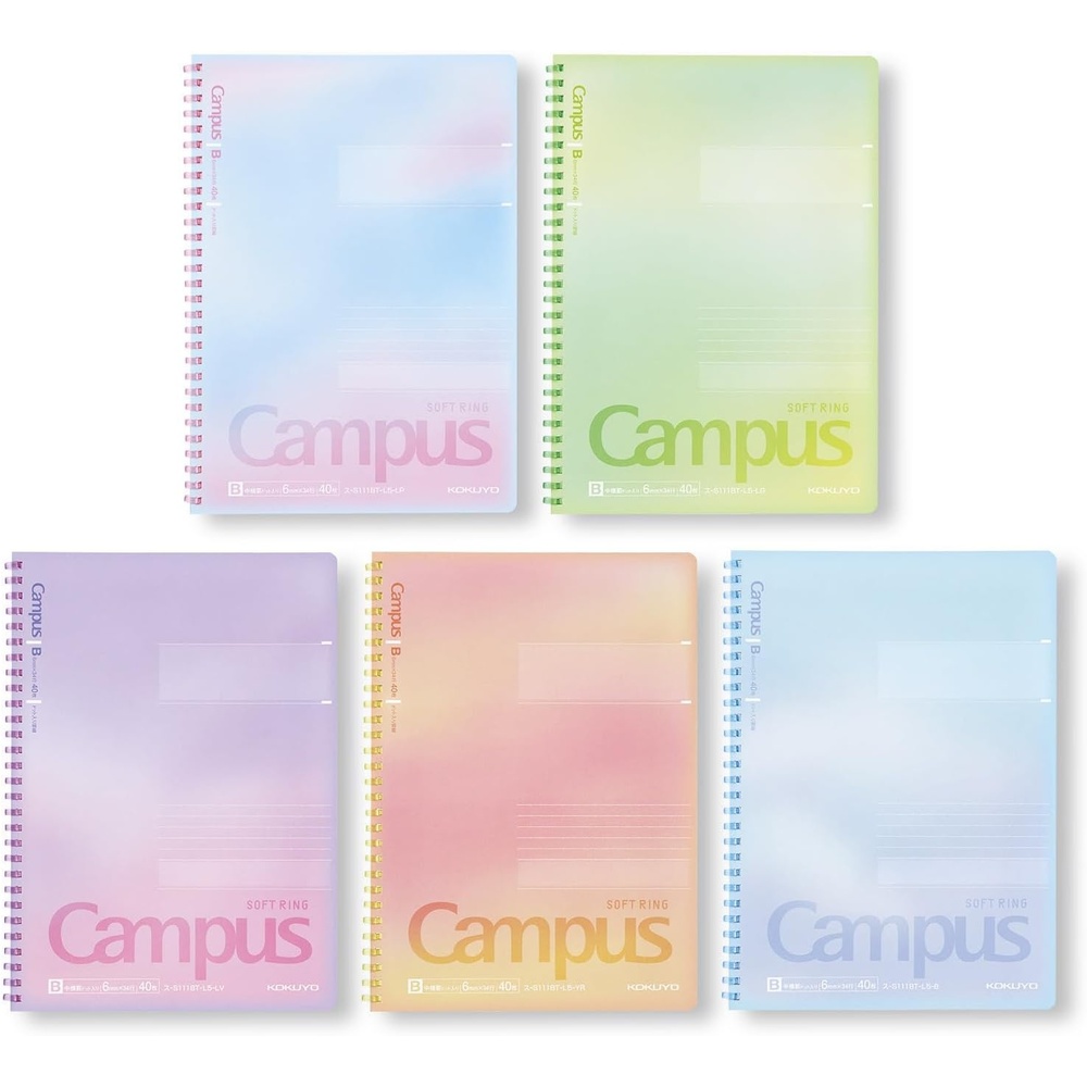 image:imageKOKUYO Spiral Notebook 5 Pack 10 x 7 B5 Campus Soft Ring Notebooks with 6mm Dot Ruled 40 Sheets Limited Edition Positive amp Relax Note Taking for School Japan Import SUS111BTL5AST